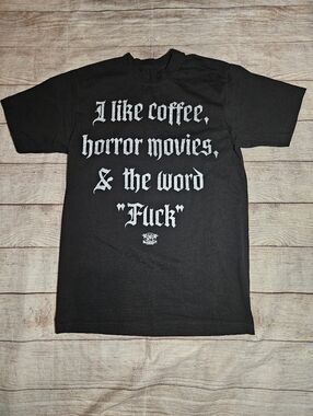 Blackcraft cult coffee horror movies & the word F*ck gothic oversized tee shirt